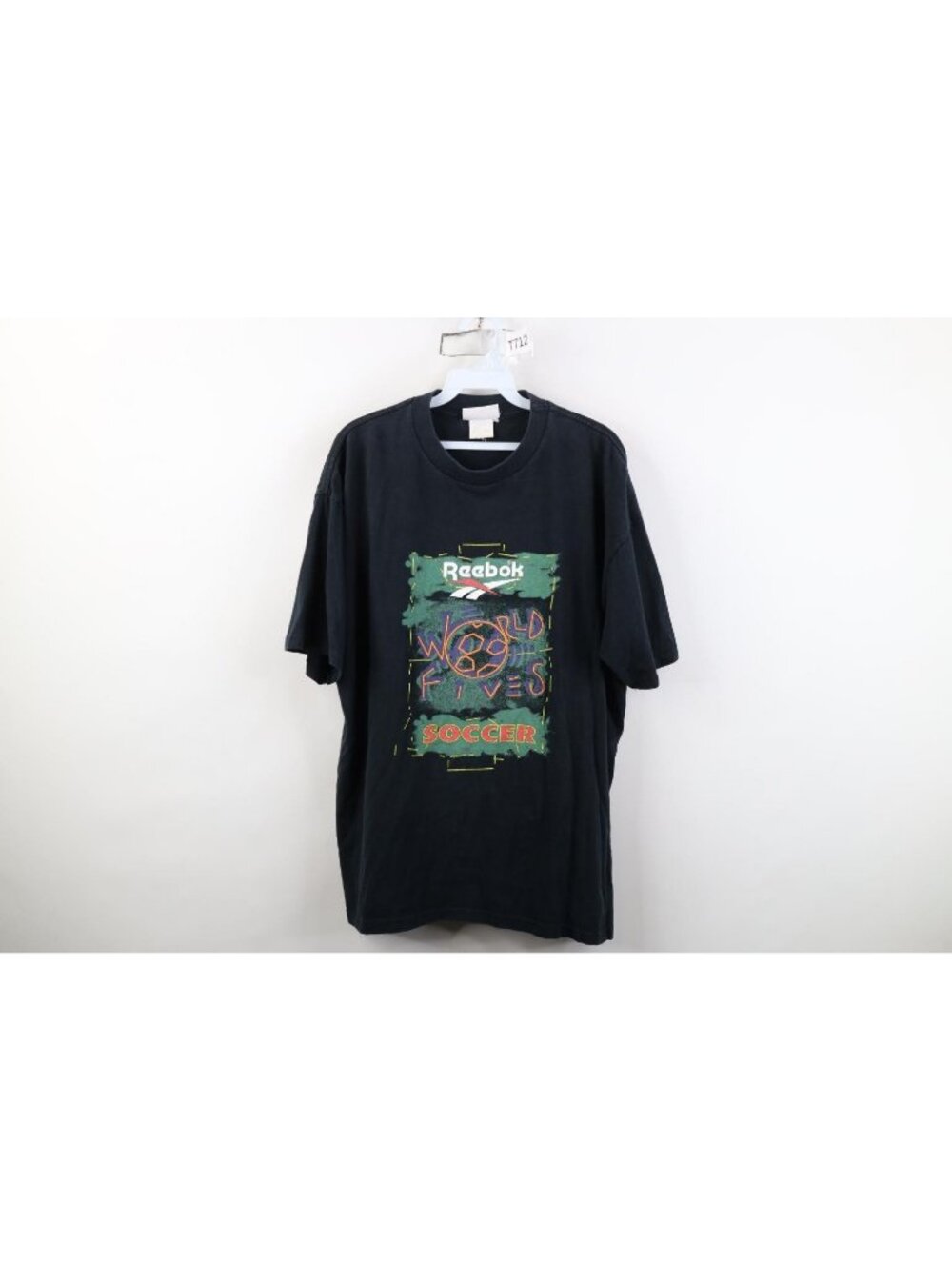 Vtg 90s Reebok Mens XL Faded World Fives Soccer Futbol Short Sleeve T-Shirt USA